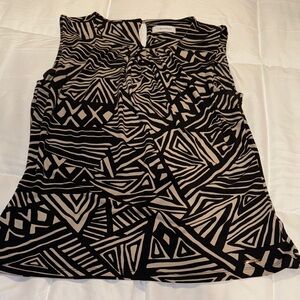 Calvin Klein Sleeveless Geometric Print Top in Black and Beige